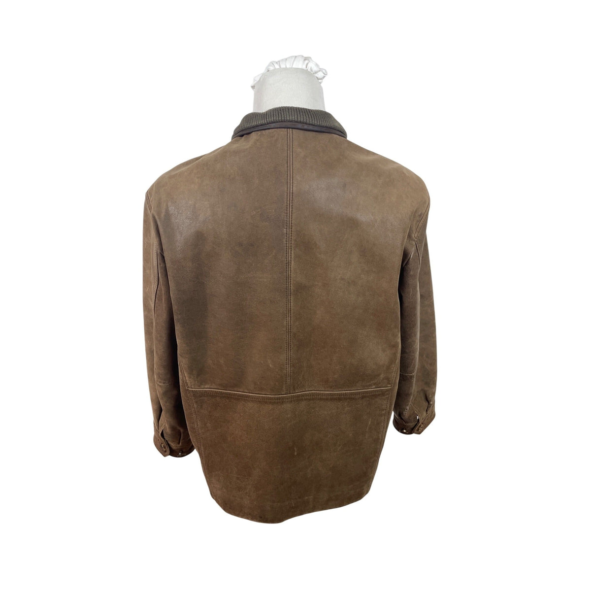 Jos. A. Bank Mens Brown Leather Jacket With Map Lining & Zip Closure Size M