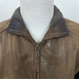 Jos. A. Bank Mens Brown Leather Jacket With Map Lining & Zip Closure Size M