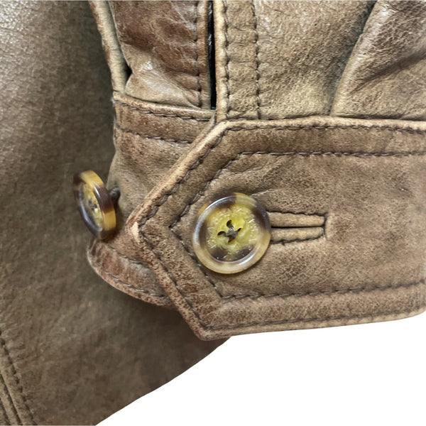 Jos. A. Bank Mens Brown Leather Jacket With Map Lining & Zip Closure Size M