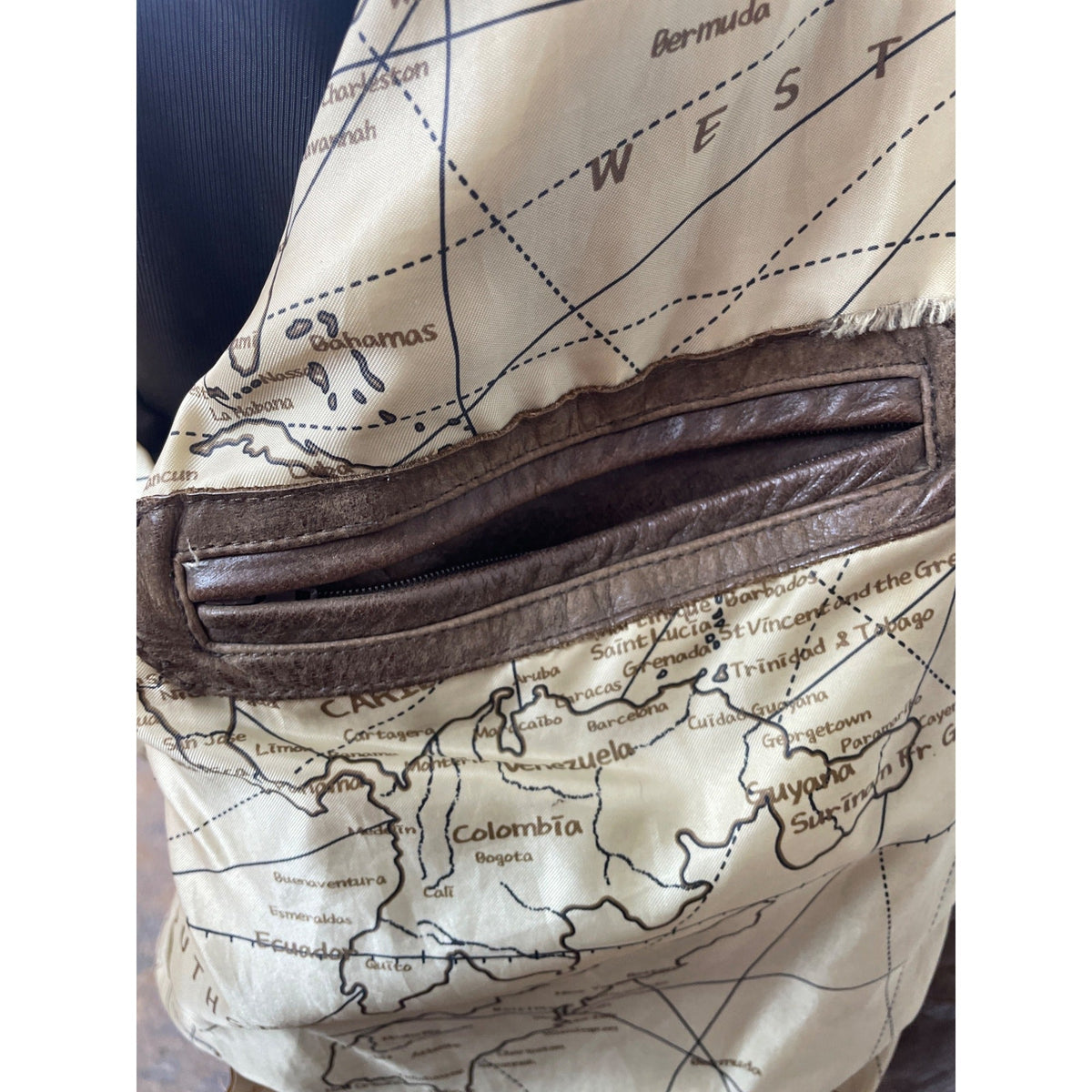 Jos. A. Bank Mens Brown Leather Jacket With Map Lining & Zip Closure Size M
