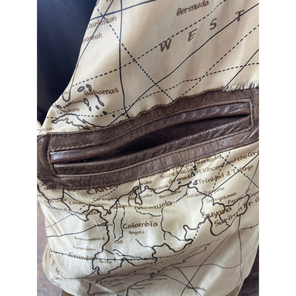 Jos. A. Bank Mens Brown Leather Jacket With Map Lining & Zip Closure Size M