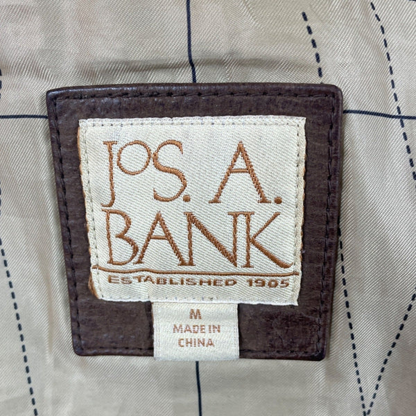 Jos. A. Bank Mens Brown Leather Jacket With Map Lining & Zip Closure Size M