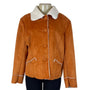 Chicos Womens Orange Faux Suede Sherpa Lined Jacket Button Front Collar Size 2