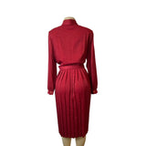 Vtg 80s Florentine Classic Button Up Red Pleated Shirt Midi Dress Sz 14