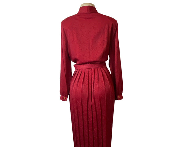 Vtg 80s Florentine Classic Button Up Red Pleated Shirt Midi Dress Sz 14