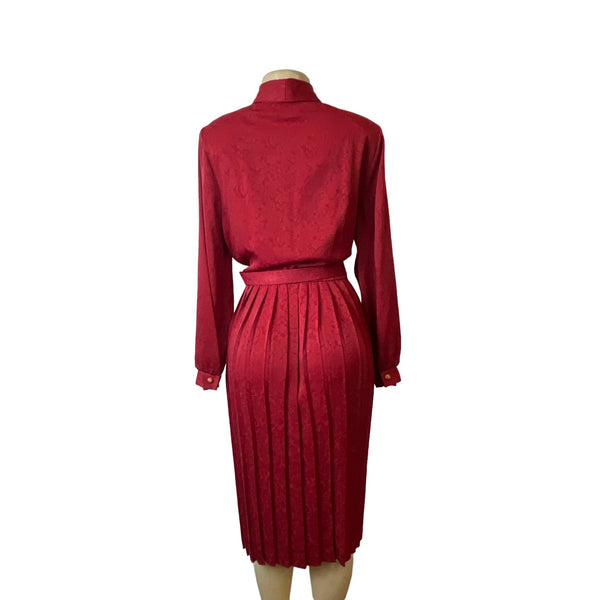 Vtg 80s Florentine Classic Button Up Red Pleated Shirt Midi Dress Sz 14