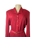 Vtg 80s Florentine Classic Button Up Red Pleated Shirt Midi Dress Sz 14