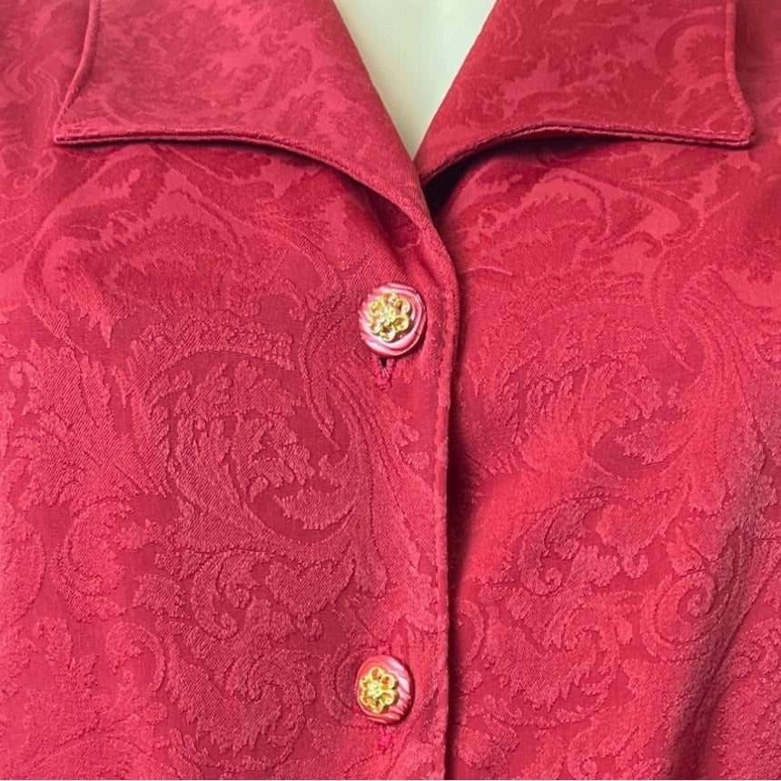 Vtg 80s Florentine Classic Button Up Red Pleated Shirt Midi Dress Sz 14