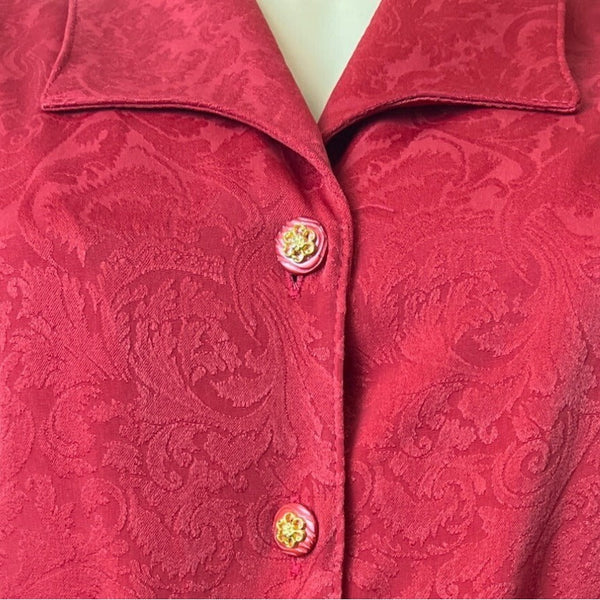 Vtg 80s Florentine Classic Button Up Red Pleated Shirt Midi Dress Sz 14