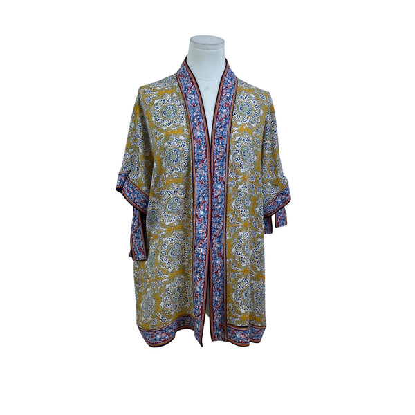 Max Edition Women's Yellow Multicolor Kimono Jacket Floral Lightweight Size S