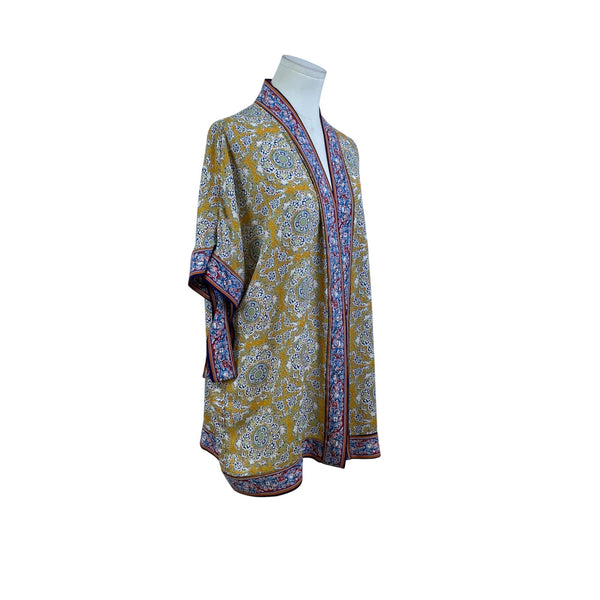 Max Edition Women's Yellow Multicolor Kimono Jacket Floral Lightweight Size S