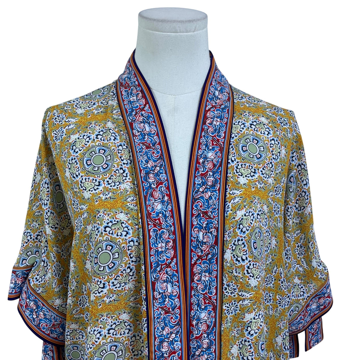Max Edition Women's Yellow Multicolor Kimono Jacket Floral Lightweight Size S
