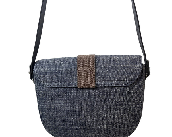Brunello Cucinelli Women's Blue Denim Beaded Closure Crossbody Bag