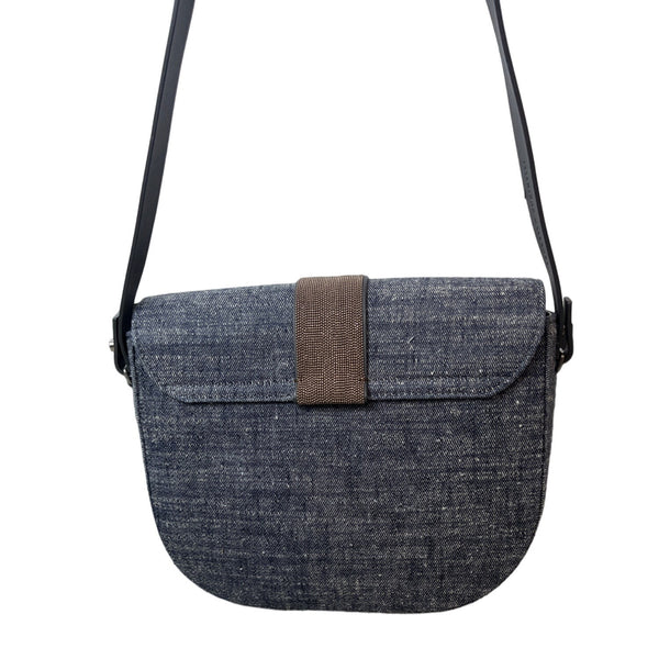 Brunello Cucinelli Women's Blue Denim Beaded Closure Crossbody Bag