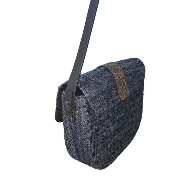 Brunello Cucinelli Women's Blue Denim Beaded Closure Crossbody Bag