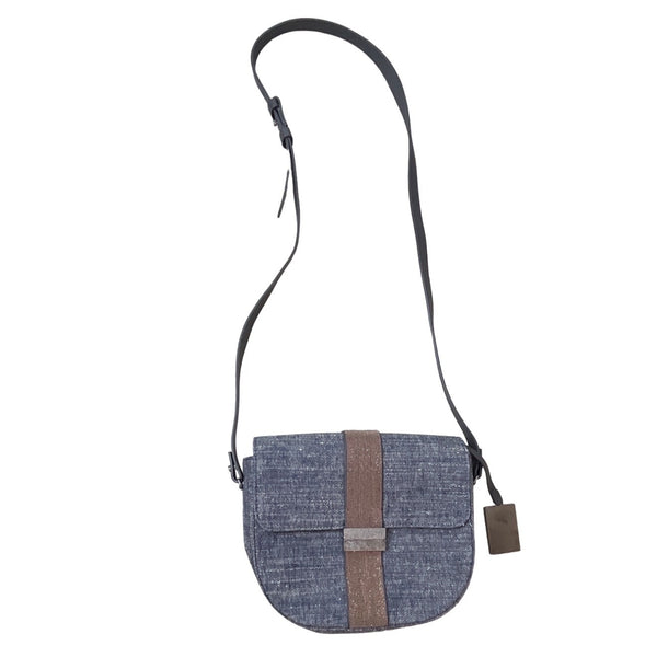 Brunello Cucinelli Women's Blue Denim Beaded Closure Crossbody Bag