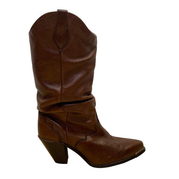 Silver Rebel Women's Brown Leather Maple Leaf Western Boots Size 9 M