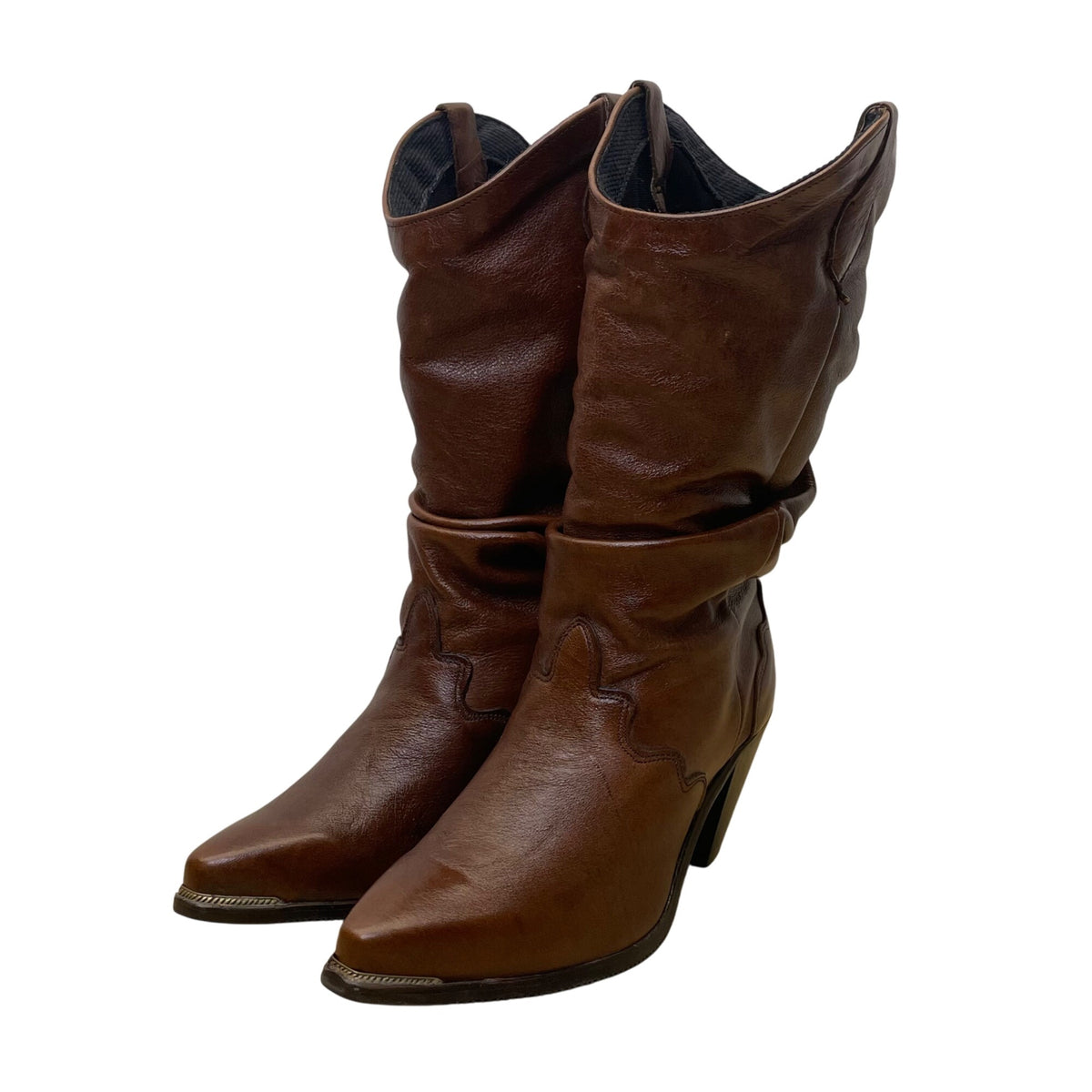 Silver Rebel Women's Brown Leather Maple Leaf Western Boots Size 9 M