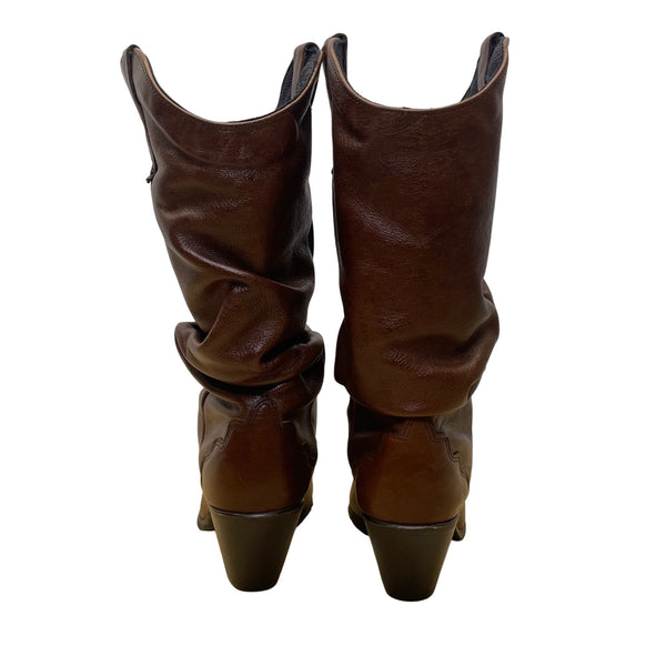 Silver Rebel Women's Brown Leather Maple Leaf Western Boots Size 9 M