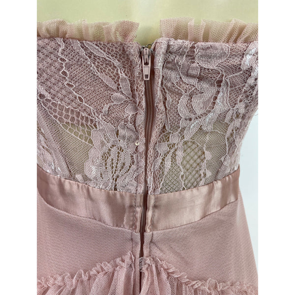 City Studio Pink Lace & Tulle Tiered Midi Dress With Spaghetti Straps Size 3