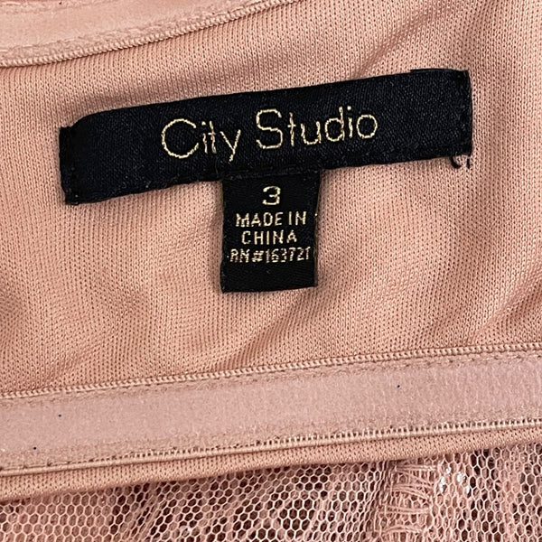 City Studio Pink Lace & Tulle Tiered Midi Dress With Spaghetti Straps Size 3