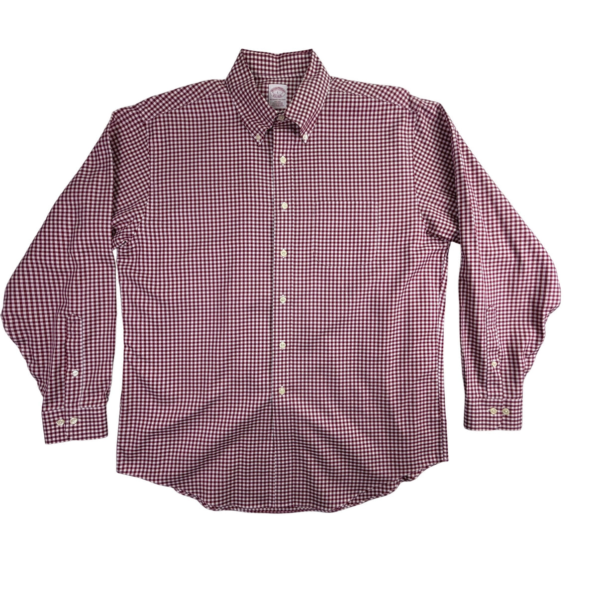 Brooks Brothers Mens Burgundy/White Checkered Long-Sleeve Button-Down Shirt Sz L
