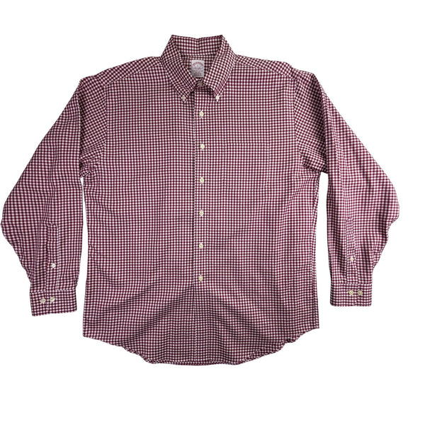 Brooks Brothers Mens Burgundy/White Checkered Long-Sleeve Button-Down Shirt Sz L