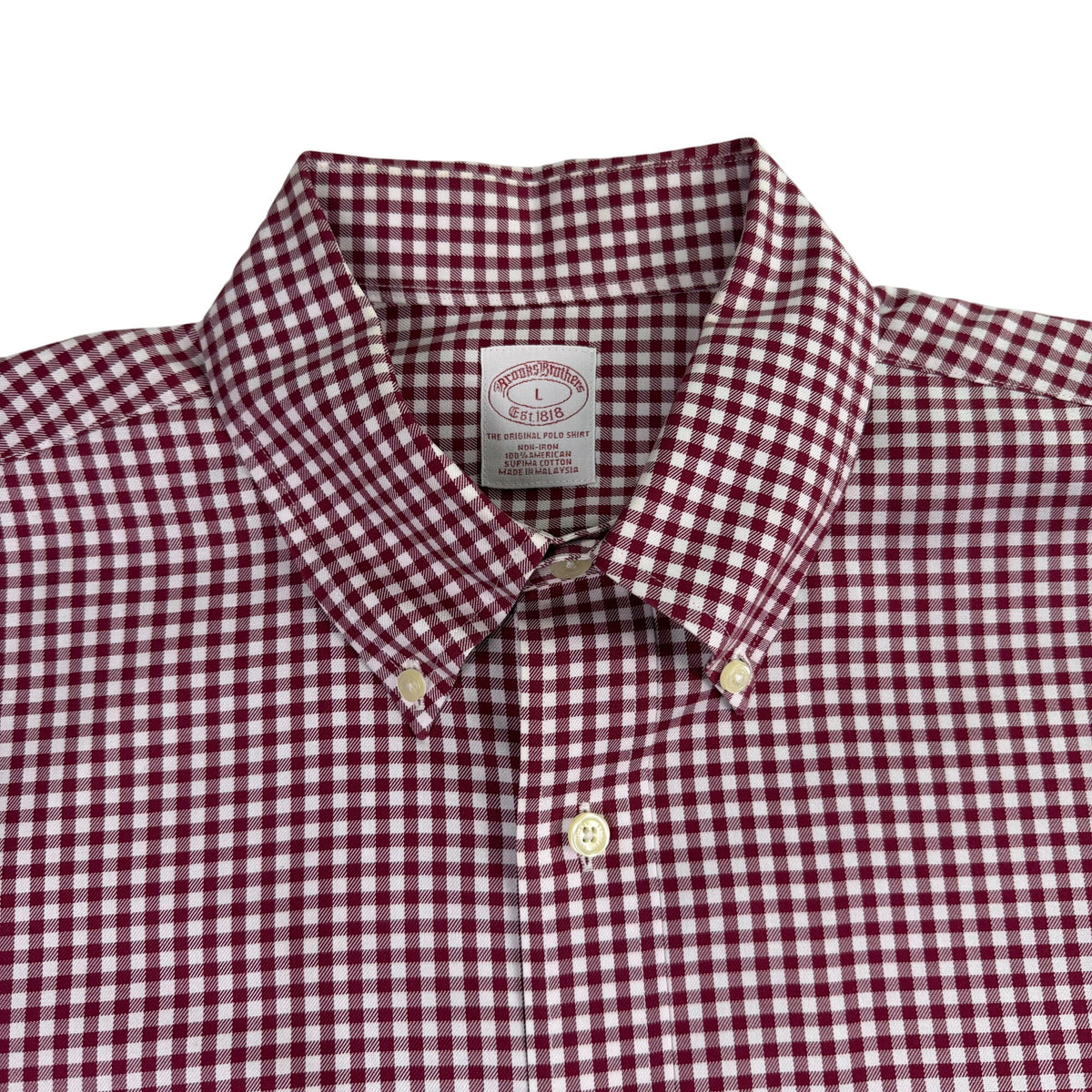 Brooks Brothers Mens Burgundy/White Checkered Long-Sleeve Button-Down Shirt Sz L