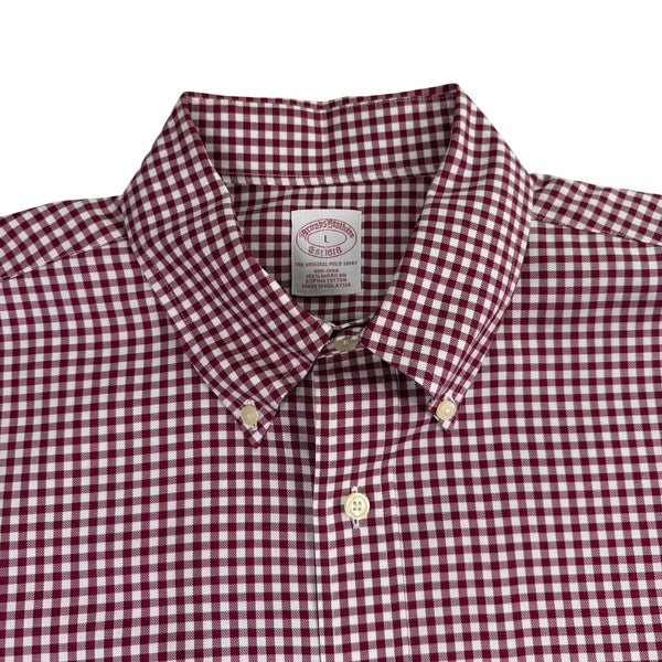 Brooks Brothers Mens Burgundy/White Checkered Long-Sleeve Button-Down Shirt Sz L