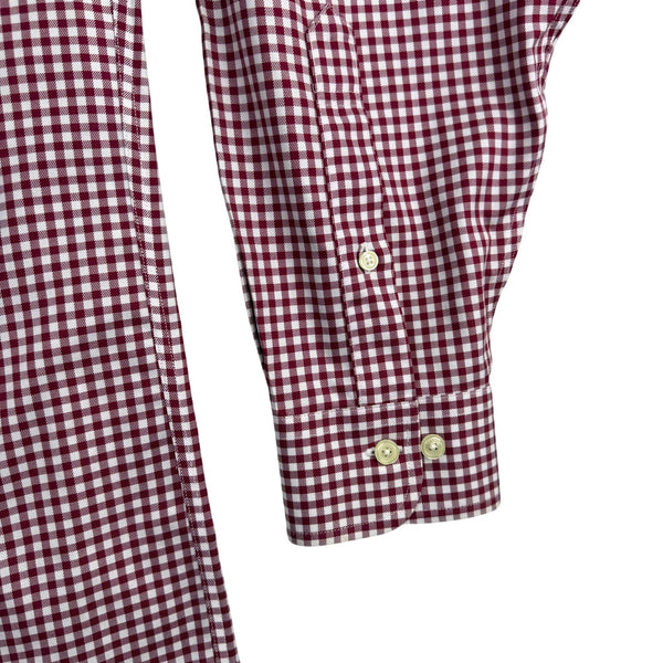 Brooks Brothers Mens Burgundy/White Checkered Long-Sleeve Button-Down Shirt Sz L