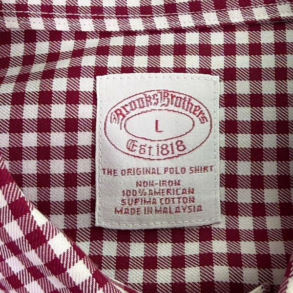 Brooks Brothers Mens Burgundy/White Checkered Long-Sleeve Button-Down Shirt Sz L