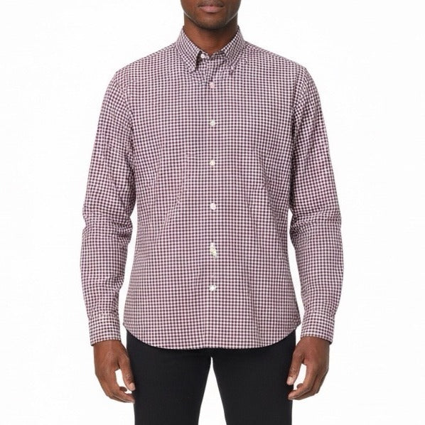 Brooks Brothers Mens Burgundy/White Checkered Long-Sleeve Button-Down Shirt Sz L