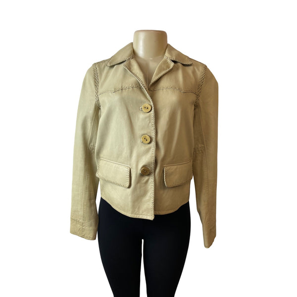 Ralph Lauren Women's Brown Leather Long Sleeve Jacket with Inner Pockets Sz 6