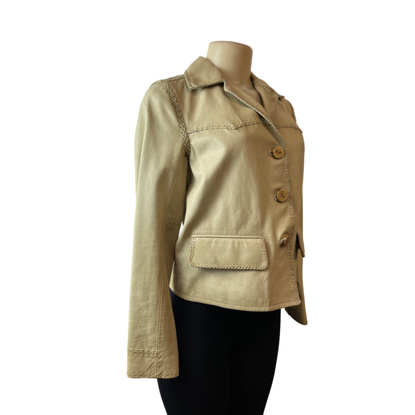 Ralph Lauren Women's Brown Leather Long Sleeve Jacket with Inner Pockets Sz 6