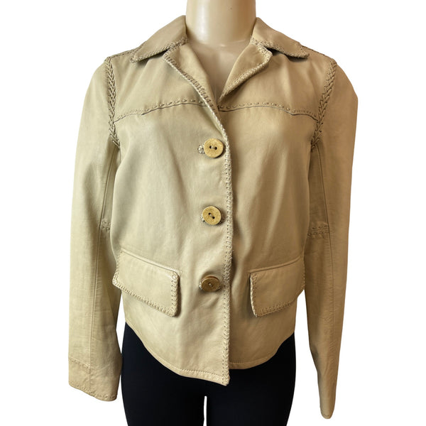 Ralph Lauren Women's Brown Leather Long Sleeve Jacket with Inner Pockets Sz 6