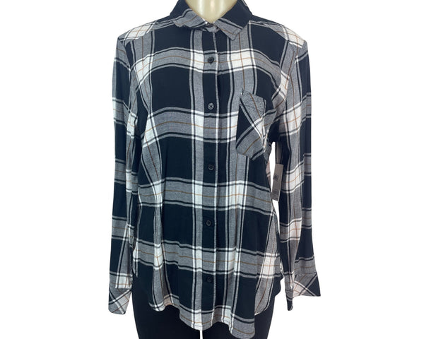 BP. Womens Black & White Plaid Button-Up Shirt Long Sleeve Size S- New