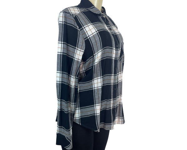 BP. Womens Black & White Plaid Button-Up Shirt Long Sleeve Size S- New