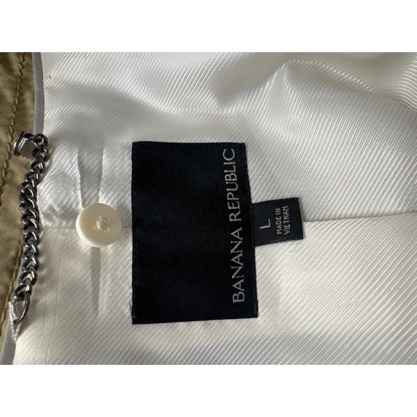 Banana Republic Womens Tan Cotton-Blend Trench Coat Size L Belted Long Sleeve