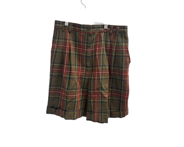 Rafaella Womens Plaid Wool Shorts Size 12 Red/Brown Cotton Vintage Tartan Style