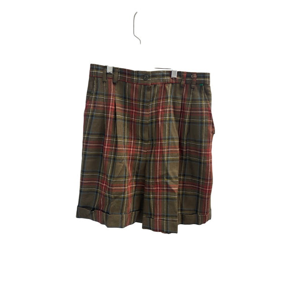 Rafaella Womens Plaid Wool Shorts Size 12 Red/Brown Cotton Vintage Tartan Style