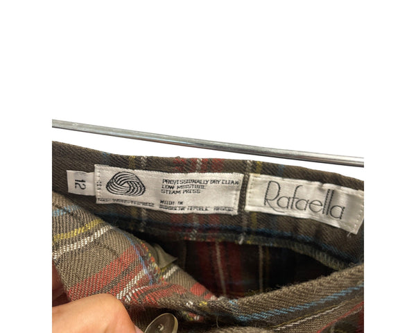 Rafaella Womens Plaid Wool Shorts Size 12 Red/Brown Cotton Vintage Tartan Style