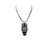 Metallic Owl Pendant Necklace With Black Leather Cord Adjustable Chain Modern Charm