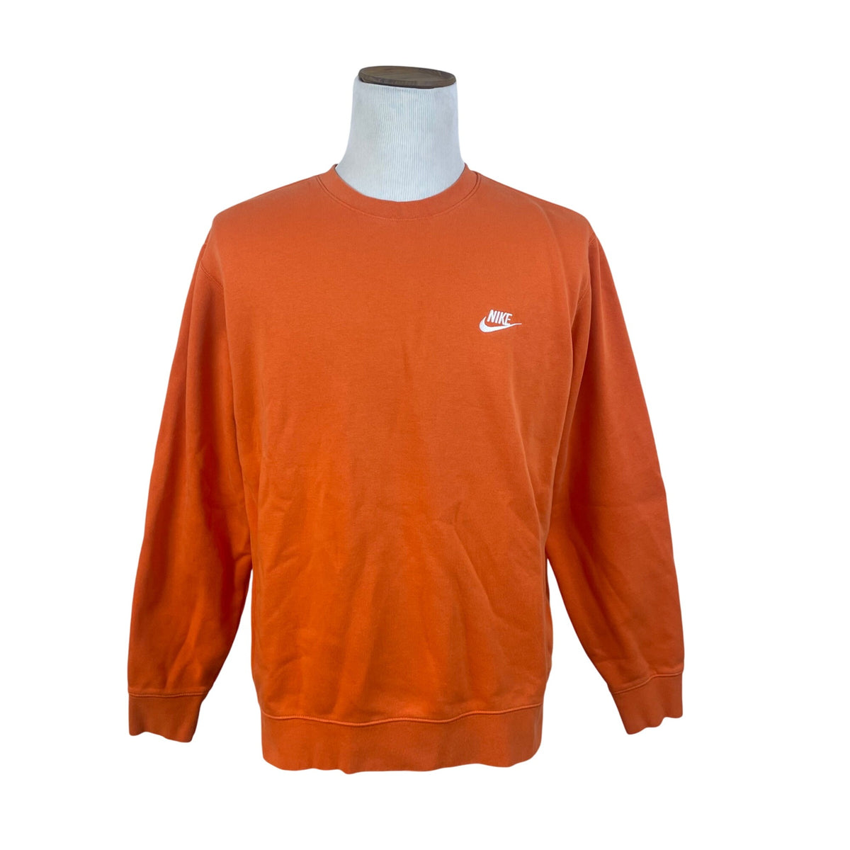 Nike Men's Orange Cotton Blend Pullover Sweatshirt Embroidered Logo Crewneck XL