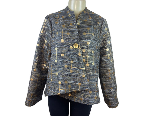3 Sisters Women’s Gold Metallic Dot Jacket Modern Design Size M