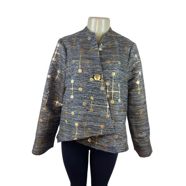 3 Sisters Women’s Gold Metallic Dot Jacket Modern Design Size M