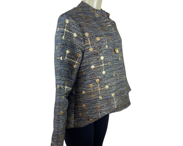 3 Sisters Women’s Gold Metallic Dot Jacket Modern Design Size M