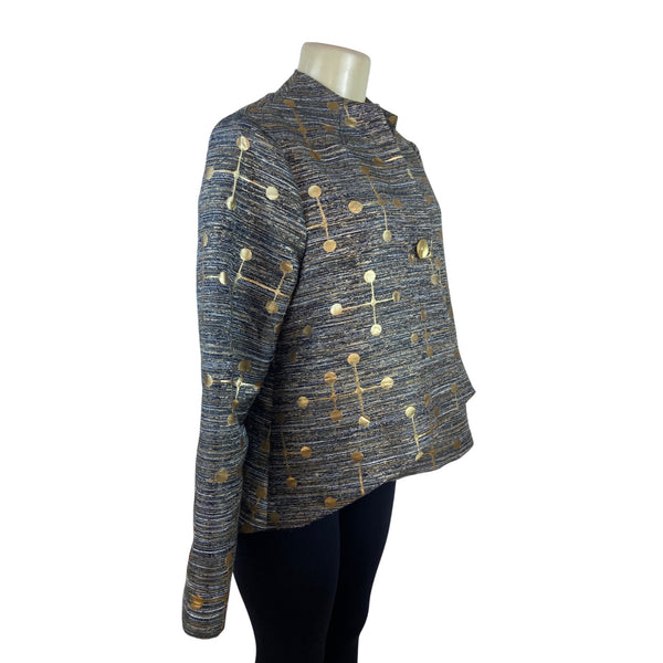 3 Sisters Women’s Gold Metallic Dot Jacket Modern Design Size M
