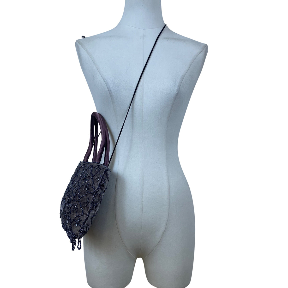 Women’s Brown Beaded Embellished Velvet With Satin Handles & Fringe Evening Bag