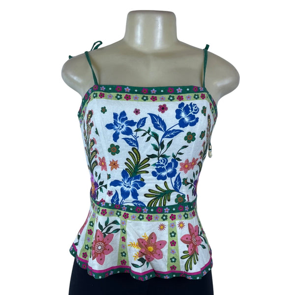 House Of Harlow 1960 Womens Multicolor Floral Spaghetti Strap Peplum Blouse Sz 6