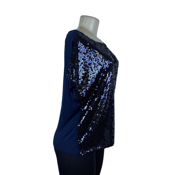 Jennifer Lopez Womens Navy Sequin Polyester Blouse  Stunning Party Top Size M